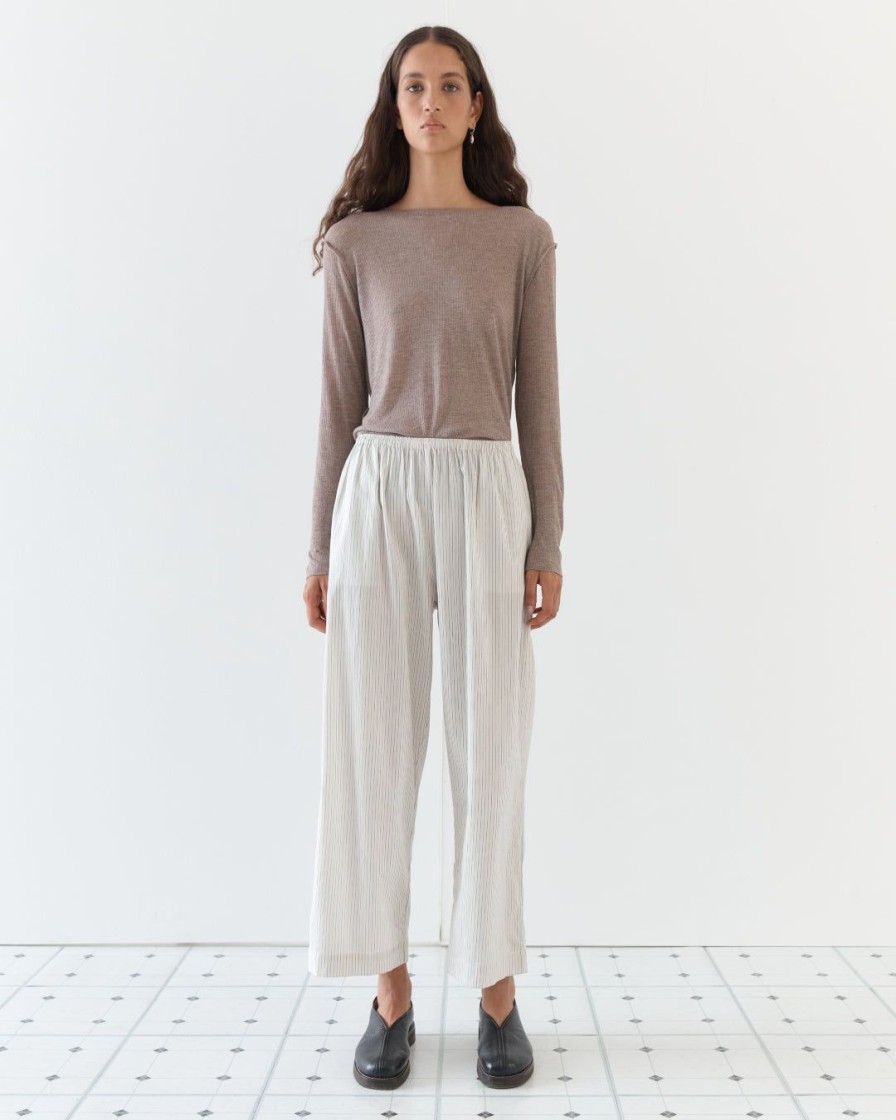 Kvinde Deiji Studios Underdele | The Ease Trouser|Green Lilac Stripe