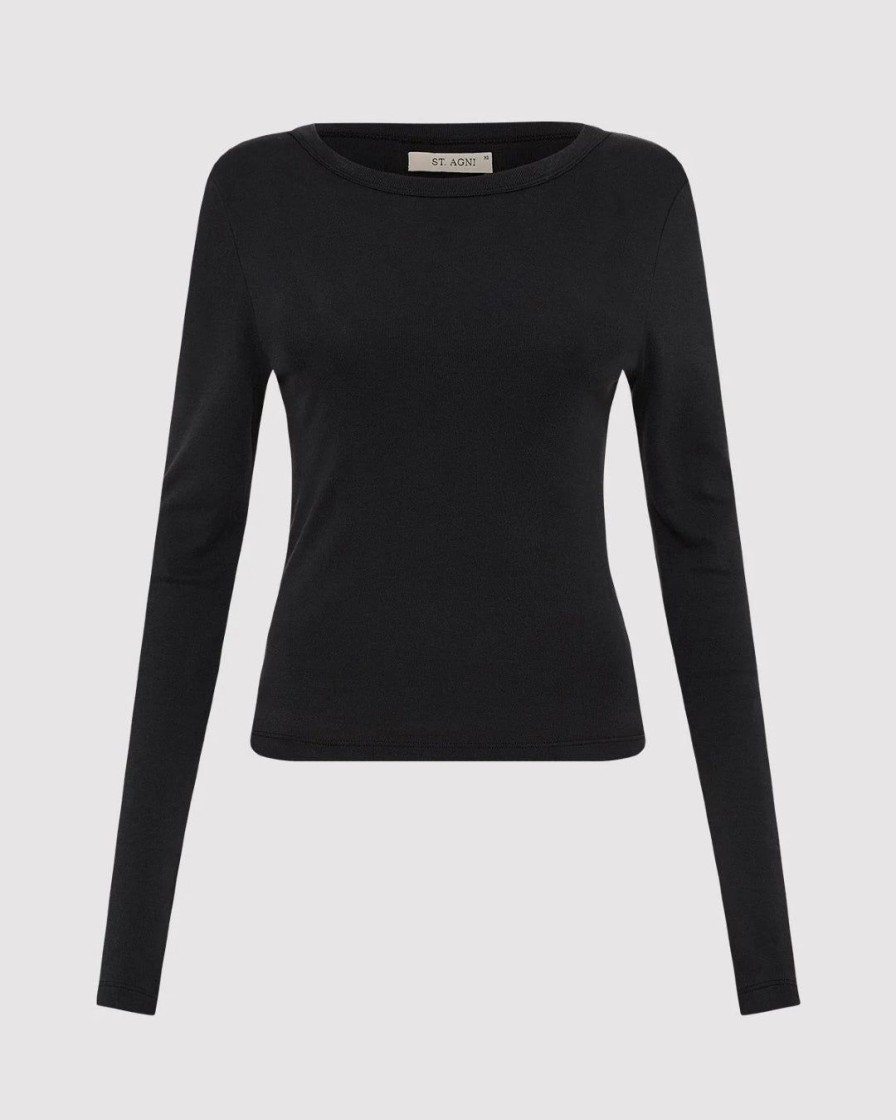 Kvinde St. Agni Toppe | Organic Cotton Long Sleeve Top|Black