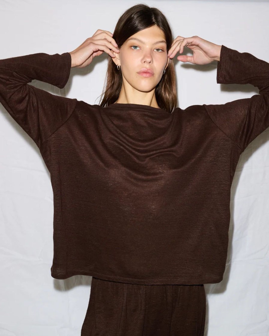 Kvinde Deiji Studios Toppe | Soft Long Sleeve Top|Chocolate