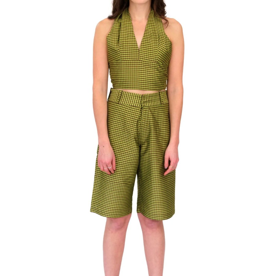 Kvinde COMING OF AGE Underdele | Stripe Shorts|Gingham Green/Brown