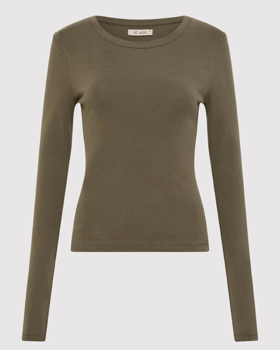 Kvinde St. Agni Toppe | Organic Cotton Long Sleeve Top|Kelp