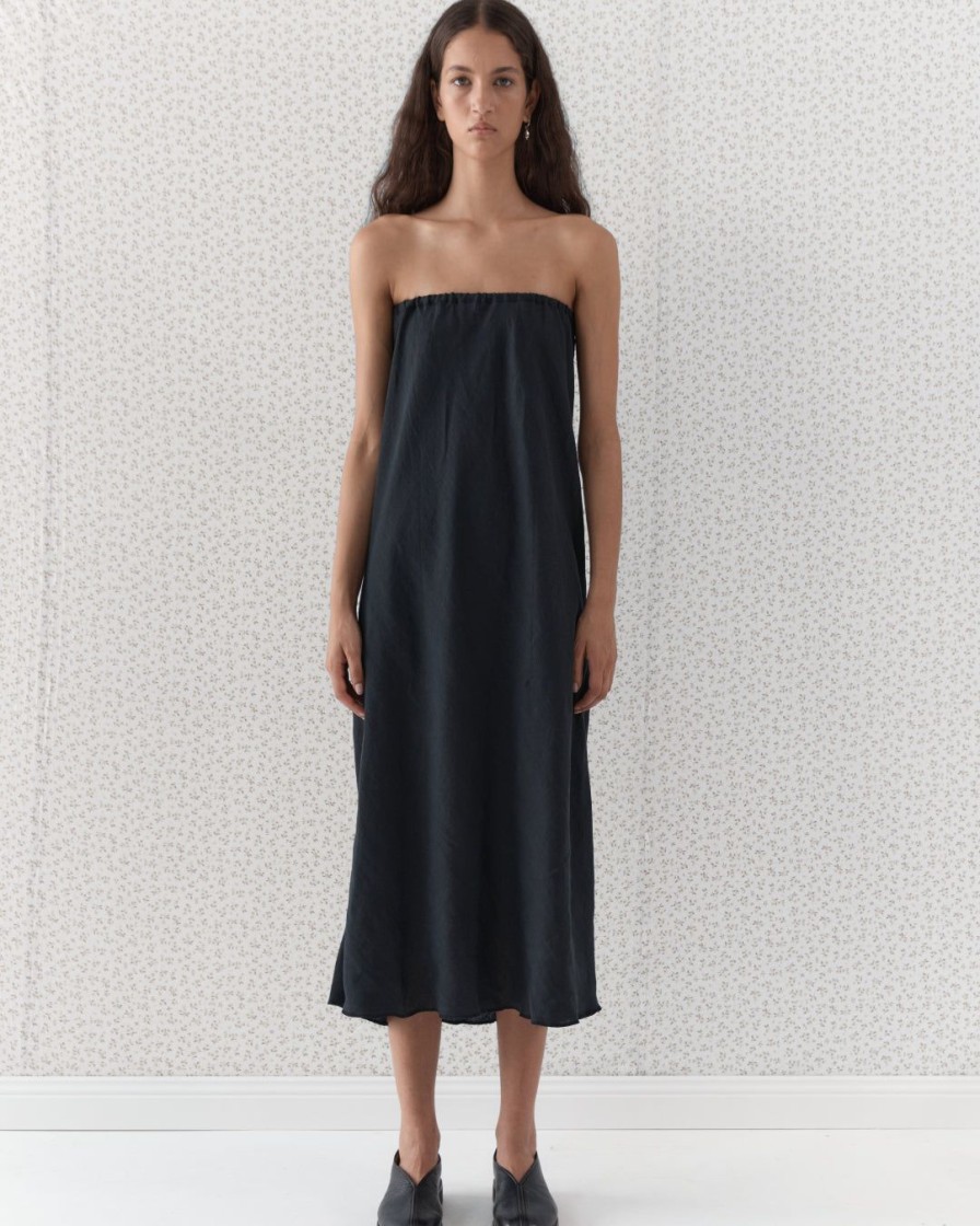 Kvinde Deiji Studios Kjoler | The Strapless Linen Dress|Black